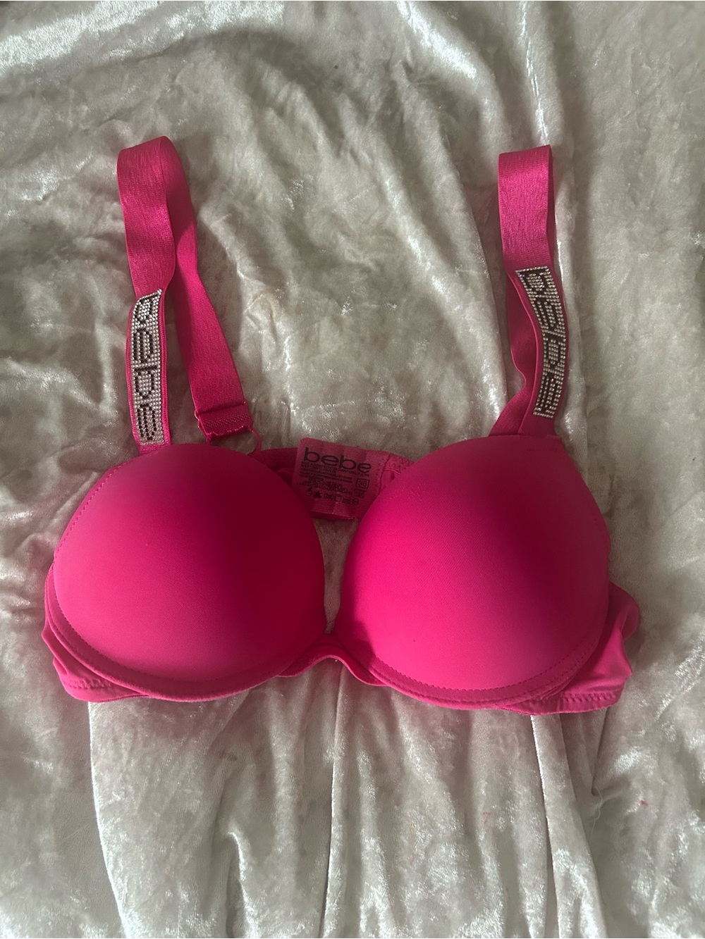 bebe Bright Pink Padded Bra with Embellished Straps